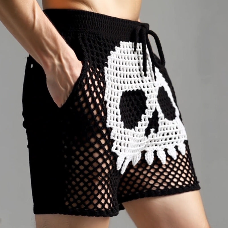 Men's Retro Simple Skull Knit Drawstring Shorts ASW1124D5TO