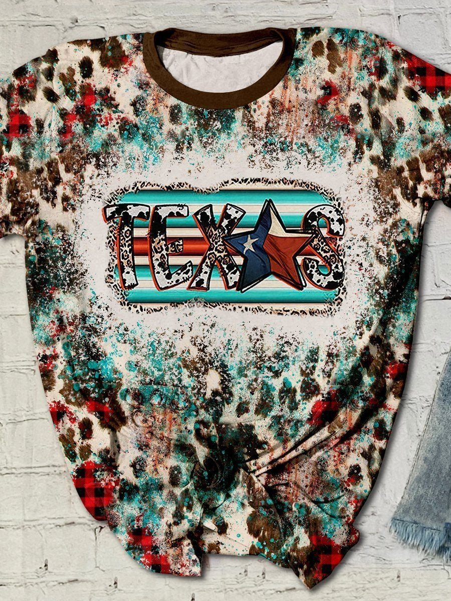 Texas Leopard print distressed rust style tee