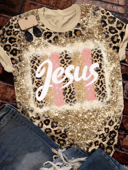 Leopard print jesus graphic tee