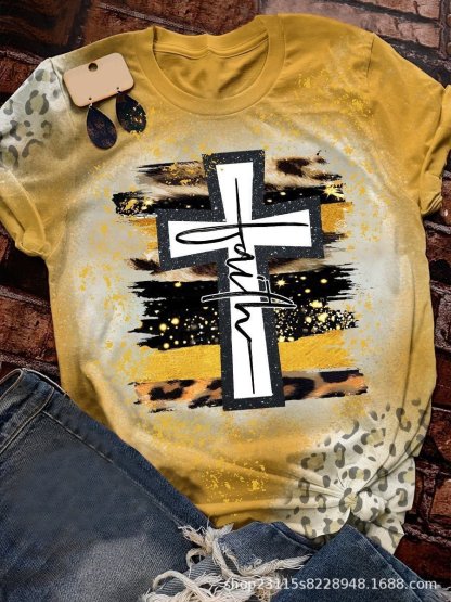 Yellow leopard print cross graphic tee