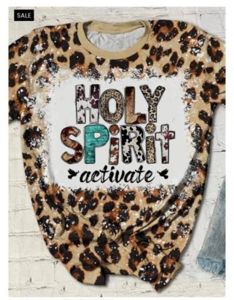 Leopard print crew neck holy spirit activate graphic tee