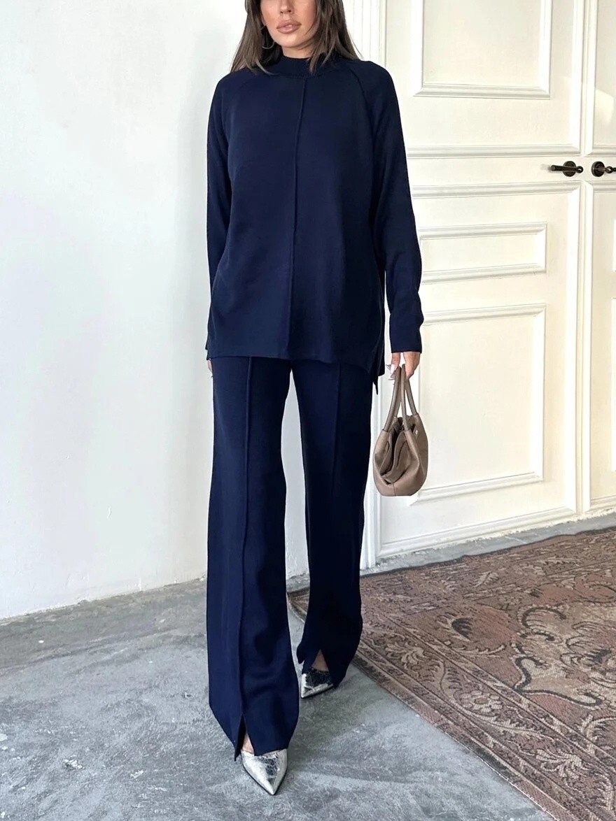 Women's fashionable casual solid color two piece set