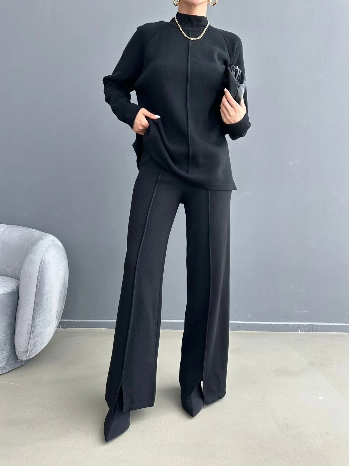 Women's fashionable casual solid color two piece set