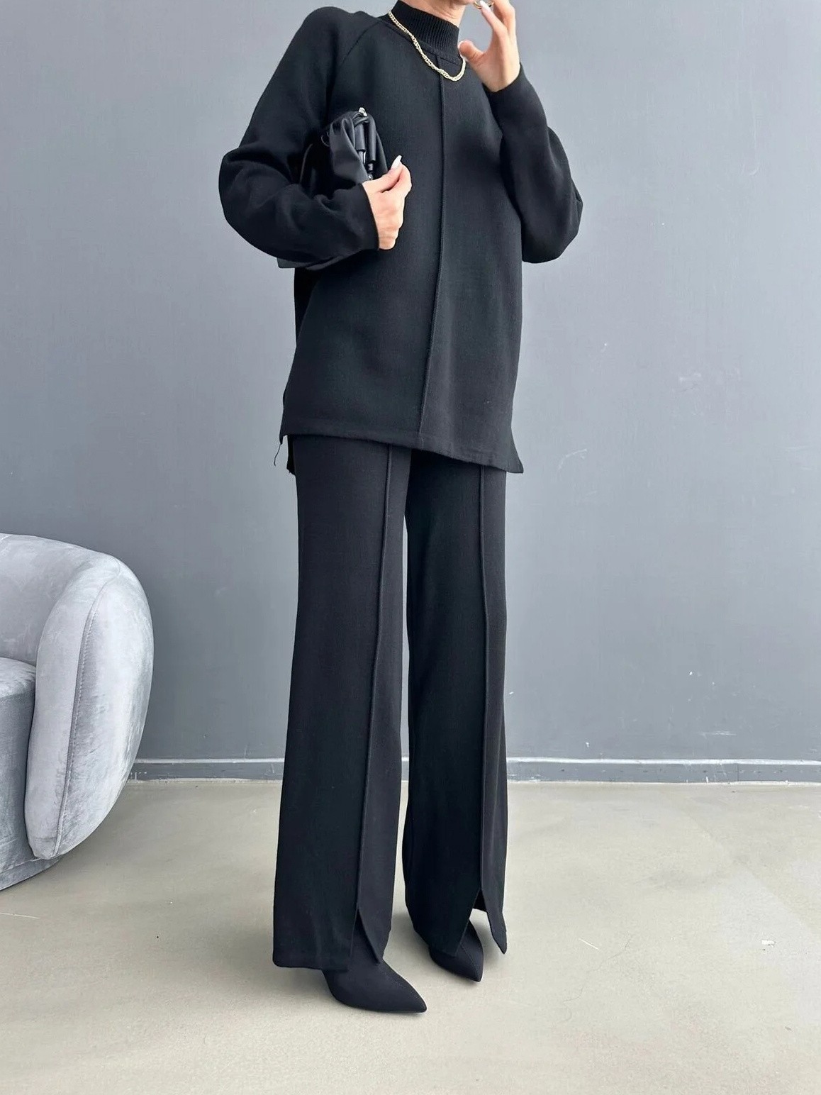 Women's fashionable casual solid color two piece set