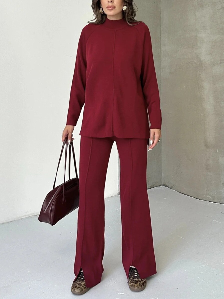 Women's fashionable casual solid color two piece set