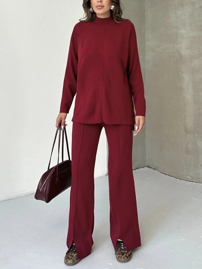 Women's fashionable casual solid color two piece set