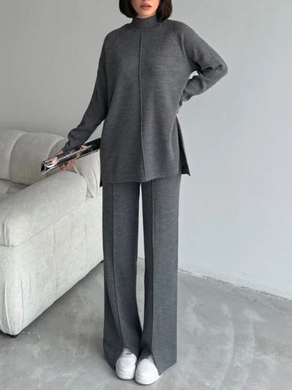 Women's fashionable casual solid color two piece set