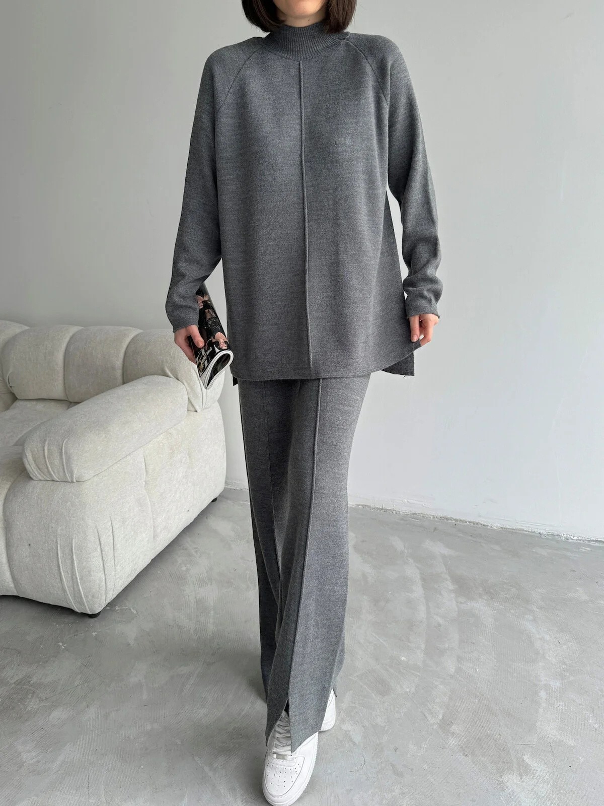 Women's fashionable casual solid color two piece set