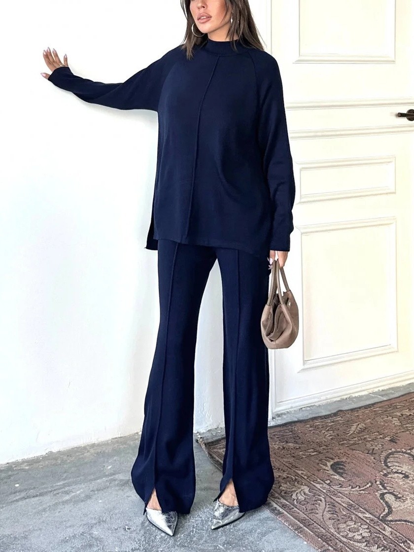 Women's fashionable casual solid color two piece set