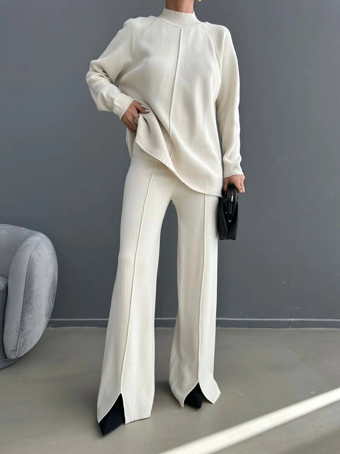 Women's fashionable casual solid color two piece set