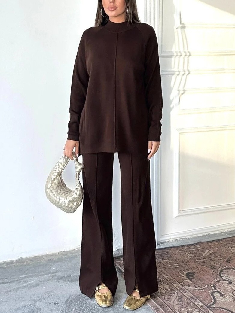 Women's fashionable casual solid color two piece set