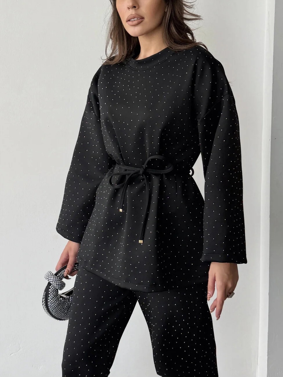Women's fashionable casual polka dot print long sleeved two piece set