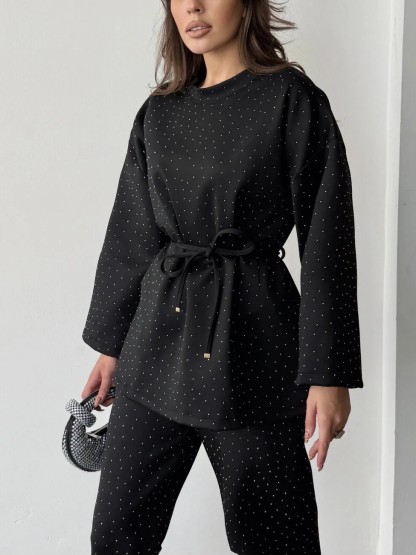 Women's fashionable casual polka dot print long sleeved two piece set
