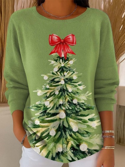 Women's Christmas Tree Art Print Casual Pullover Sweater