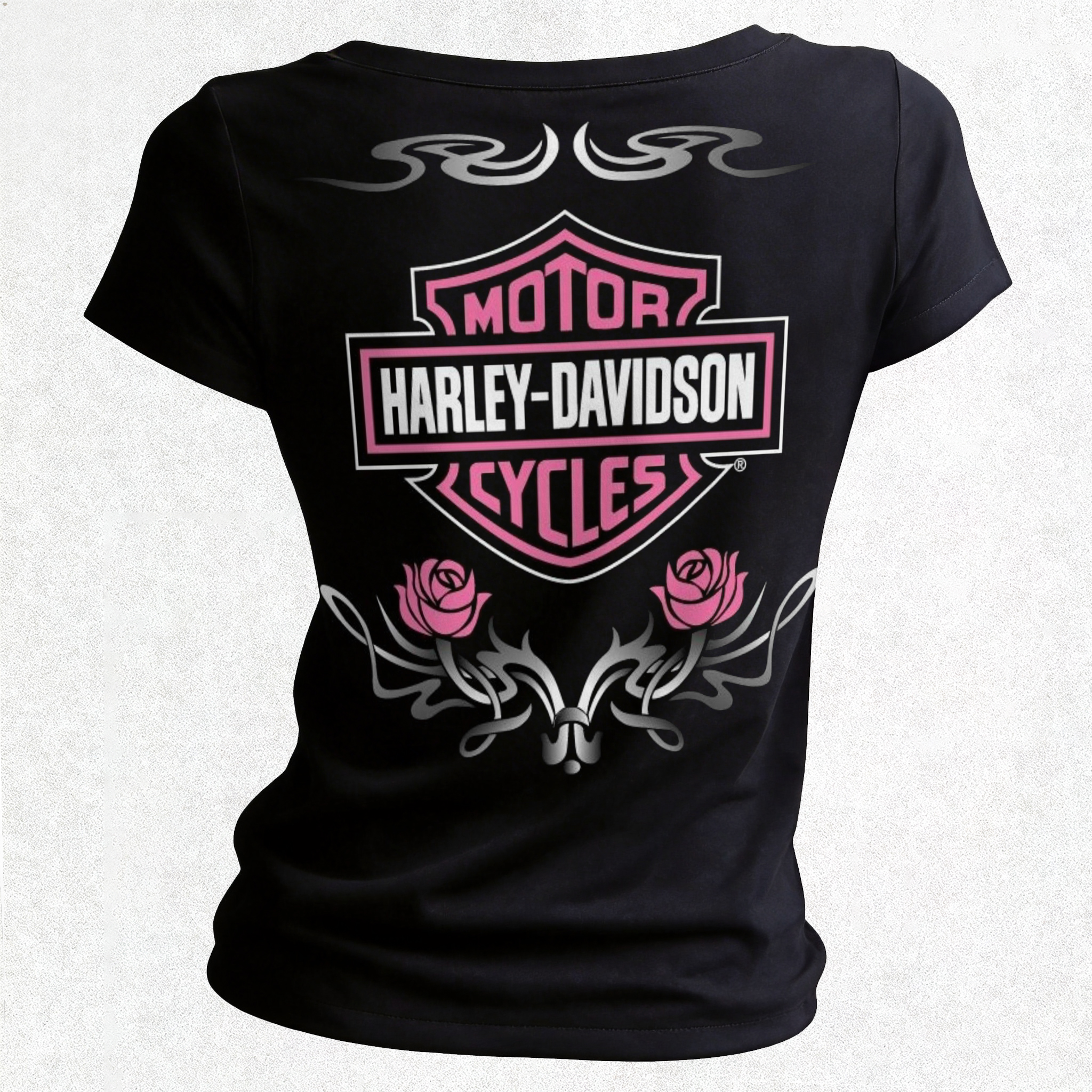  Motorcycles Printed Women's V-neck Pleated Waist Fitted T-shirt