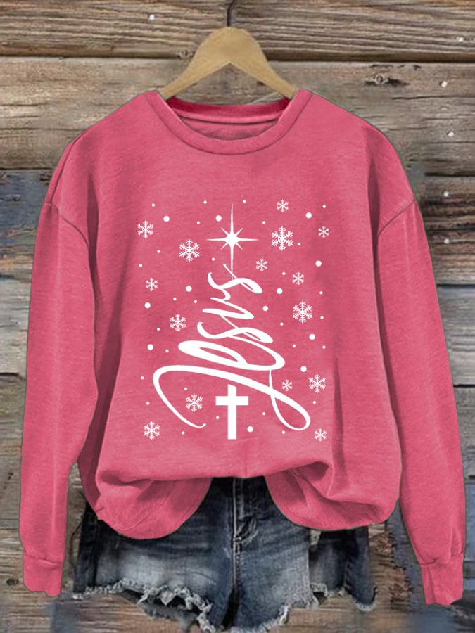 Women's Jesus Christmas Tree Printed Sweatshirt