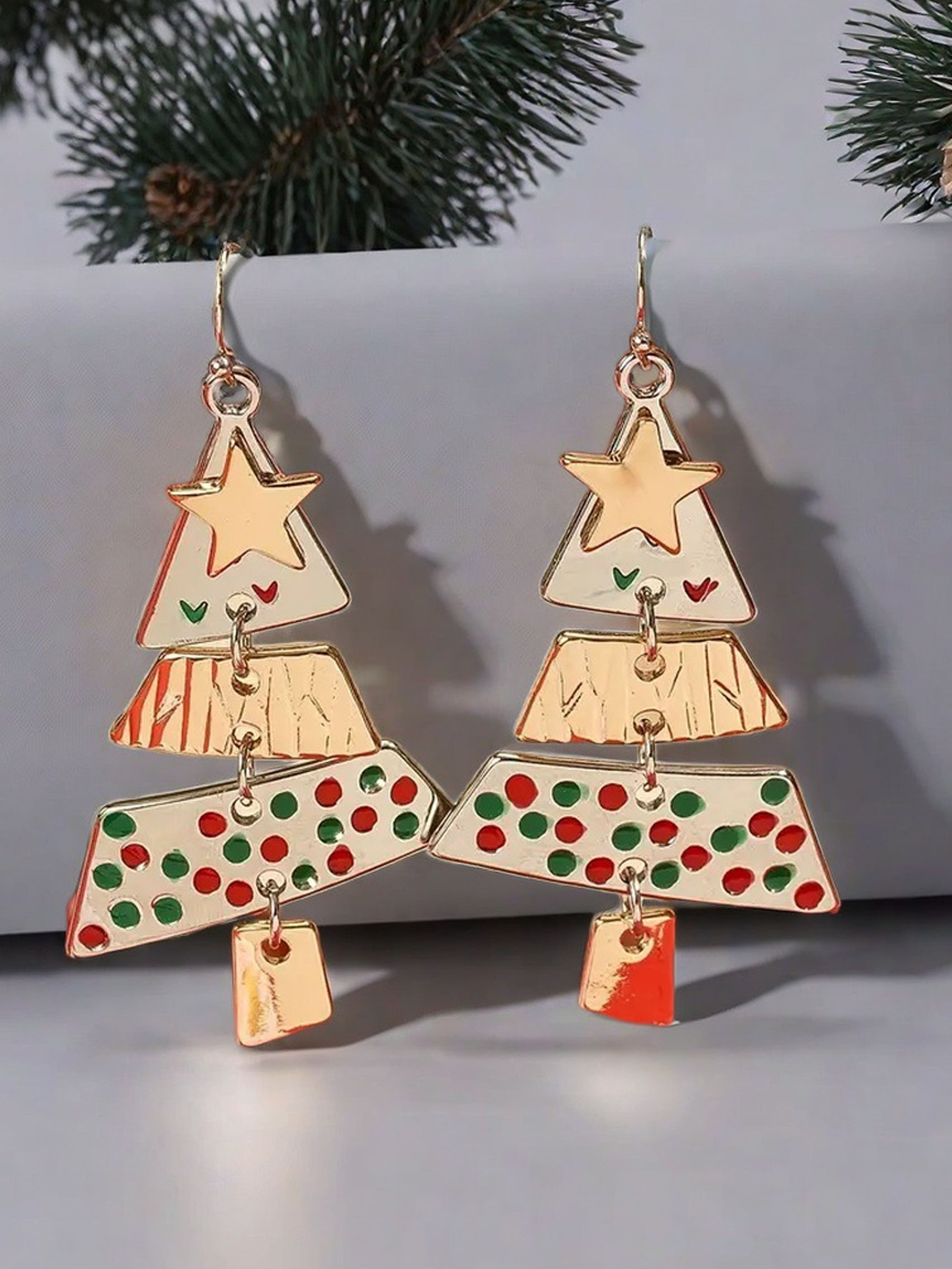Women's Party Carnival Metal Christmas Tree Long Earrings