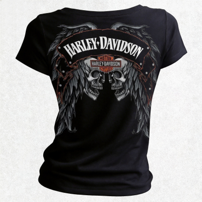  Motorcycles Printed Women's V-neck Pleated Waist Fitted T-shirt