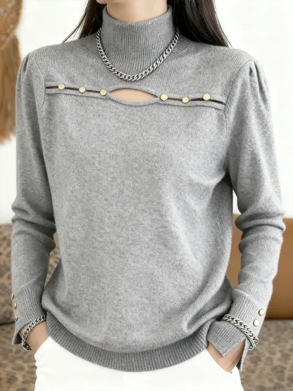 Women's Christmas Solid Color Hollow-Out Pullover Sweater