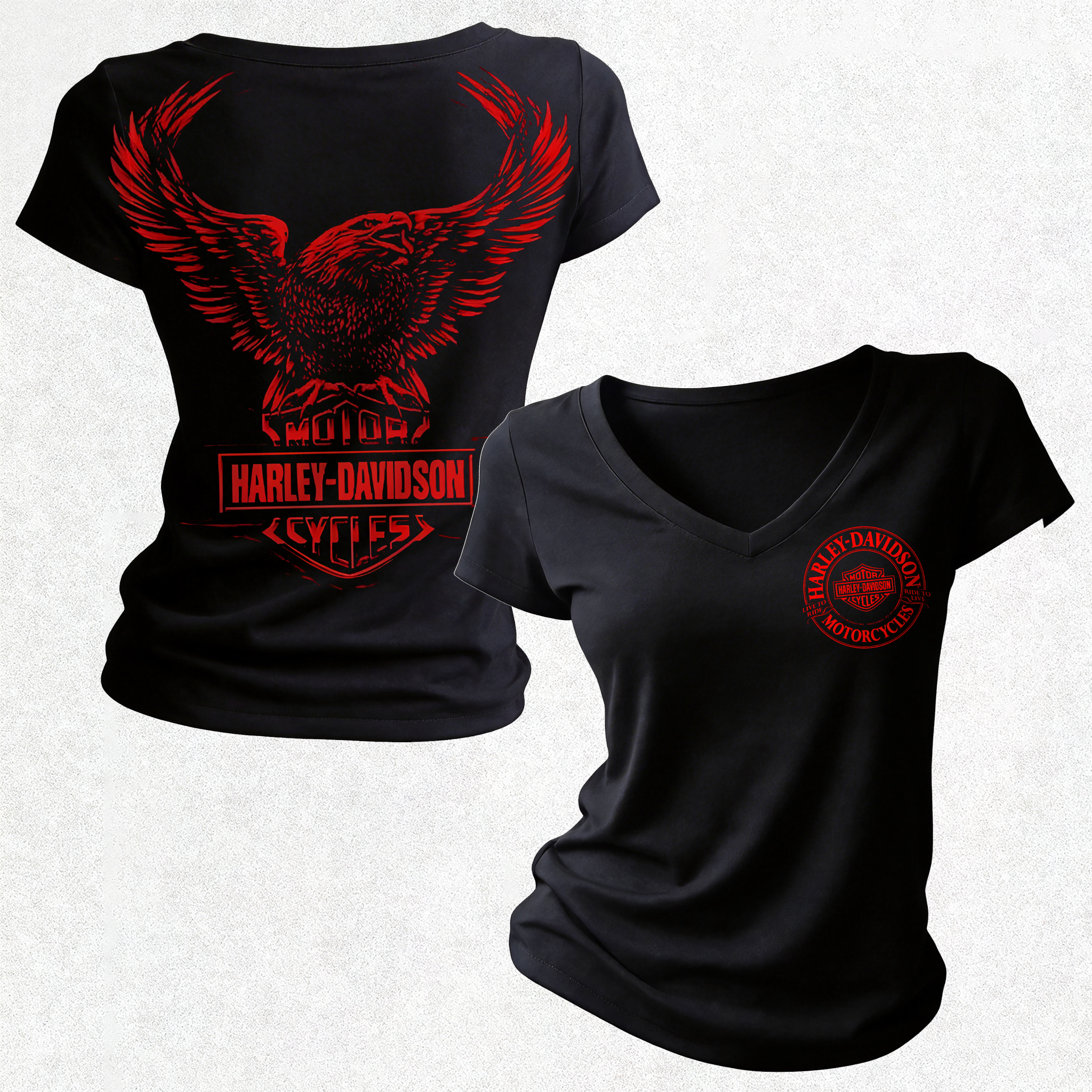  Motorcycles Printed Women's V-neck Pleated Waist Fitted T-shirt