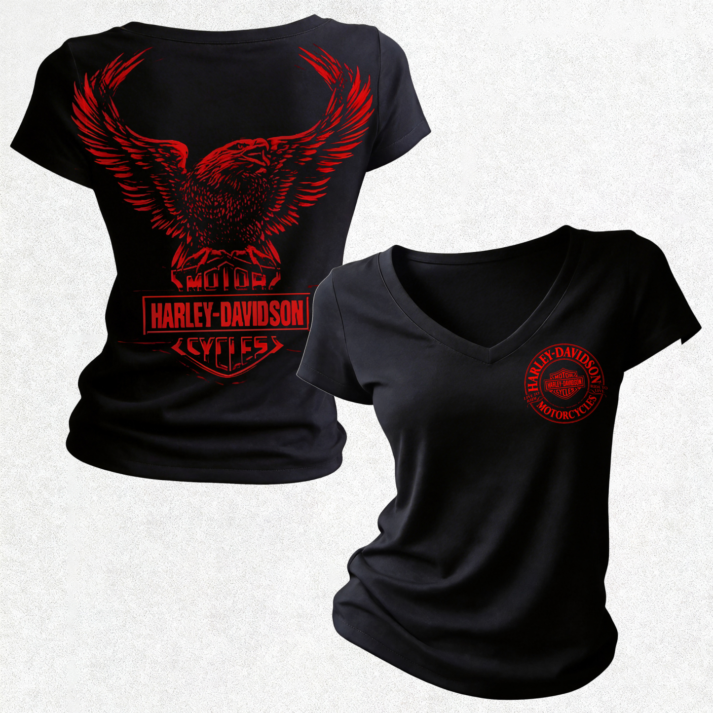 Harley-Davidson Motorcycles Printed Women's V-neck Pleated Waist Fitted T-shirt