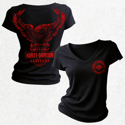  Motorcycles Printed Women's V-neck Pleated Waist Fitted T-shirt