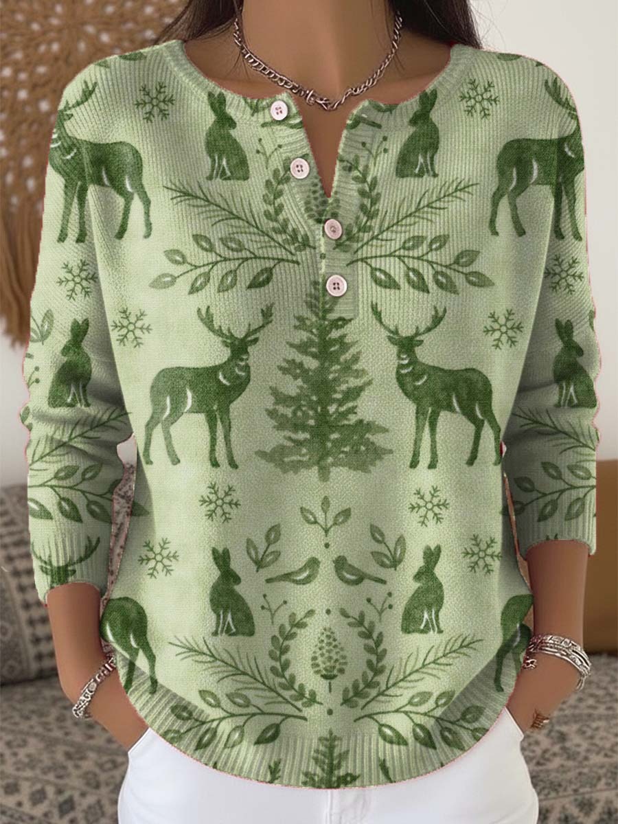 Women's Christmas Pattern Art Print Buttoned Cardigan Sweater