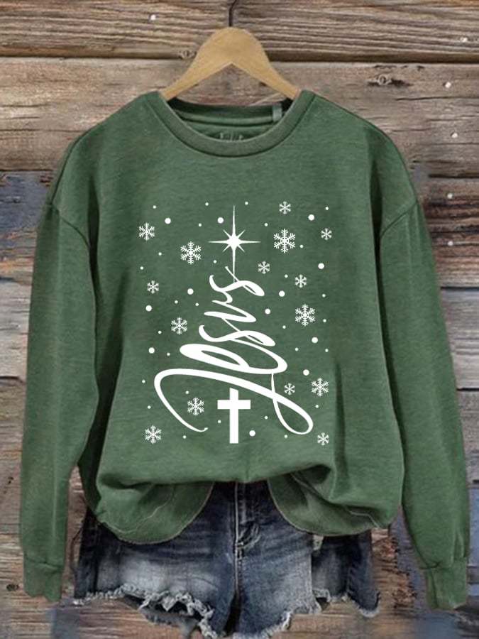 Women's Jesus Christmas Tree Printed Sweatshirt