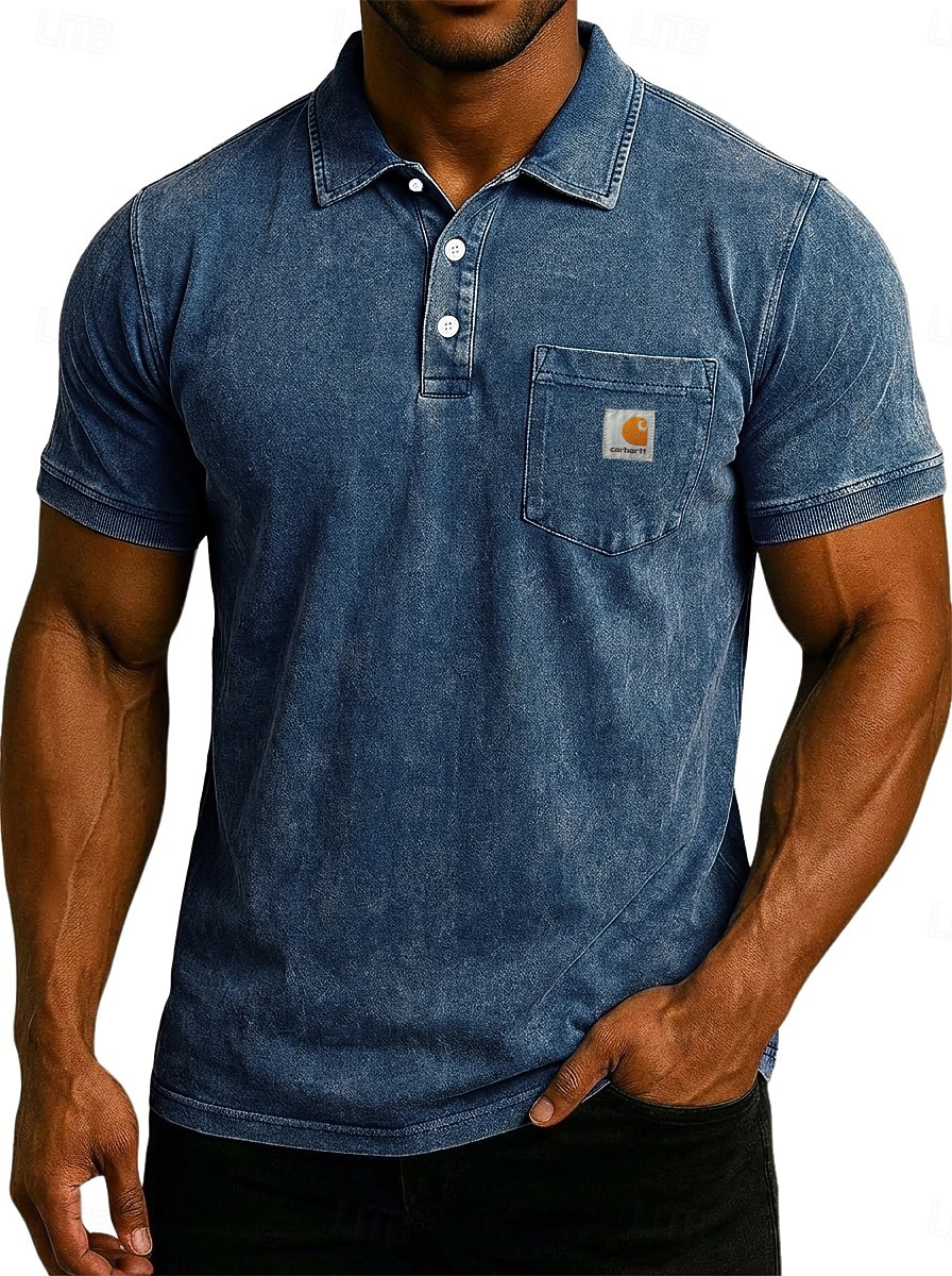 Men's Acid Wash Casual  Cotton Short Sleeve Polo Shirt