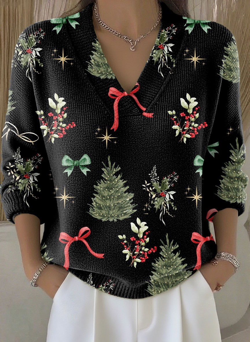 Vintage Christmas Art Print Buttoned Cardigan Sweater