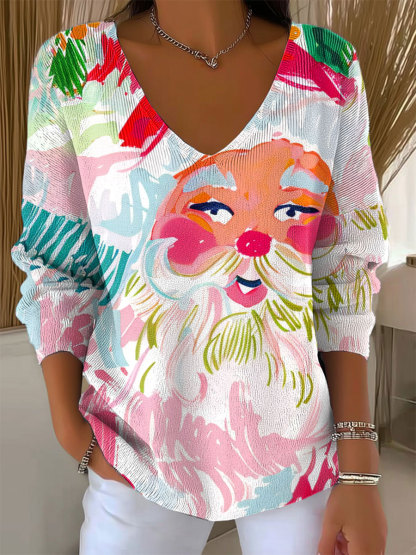 Women's  Vintage  Christmas Art Print Casual Pullover Sweater