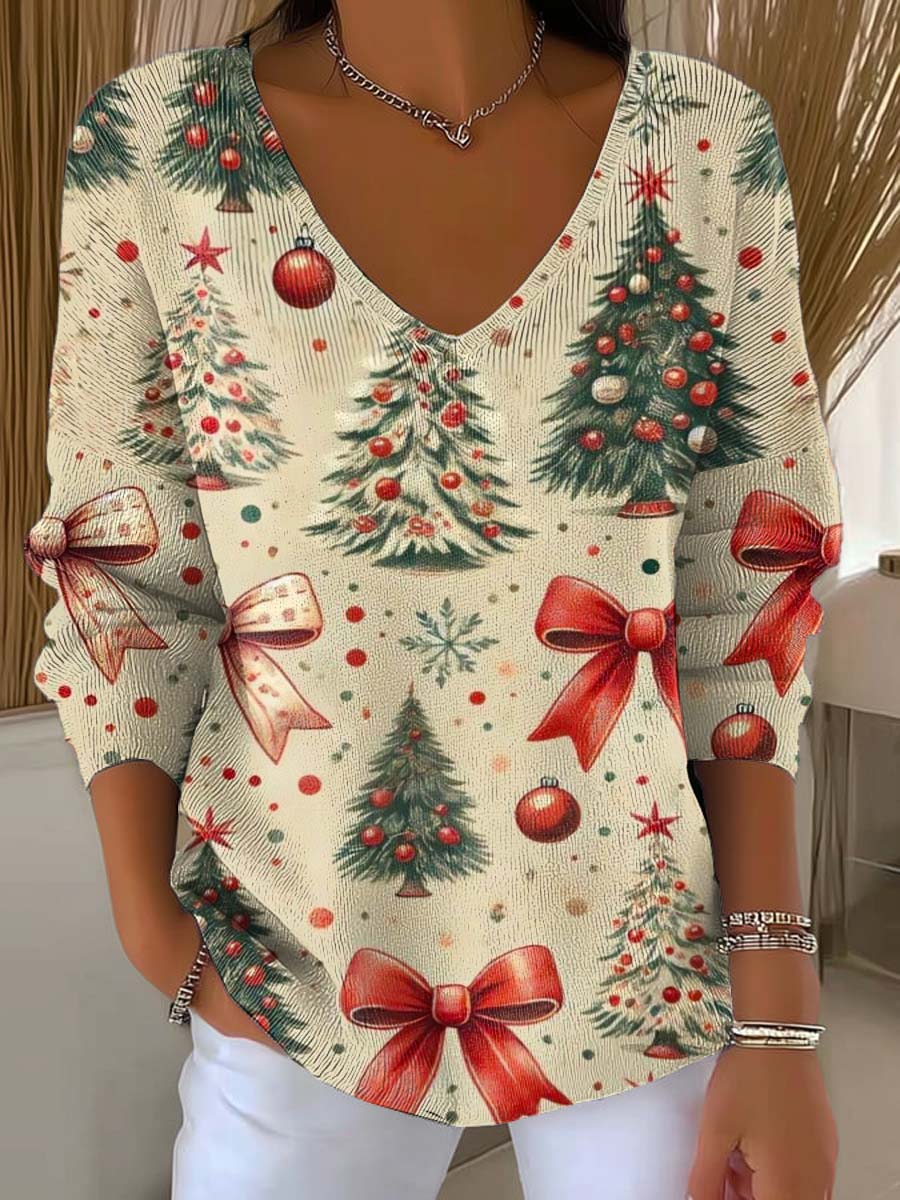 Women's Christmas Tree Pattern Art Print Casual Pullover Sweater