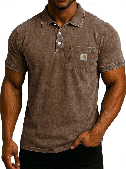 Men's Acid Wash Casual  Cotton Short Sleeve Polo Shirt