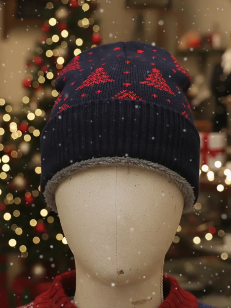 Retro Christmas Fleece-lined Christmas Tree Wool Hat