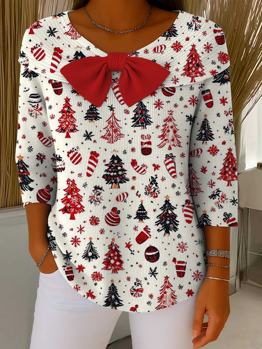 Women's Christmas Tree Art Print Buttoned Cardigan Sweater