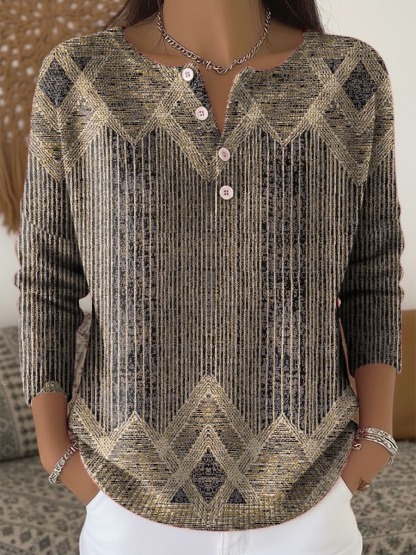 Vintage Abstract Geometry Art Print Buttoned V-neck Cardigan Sweater