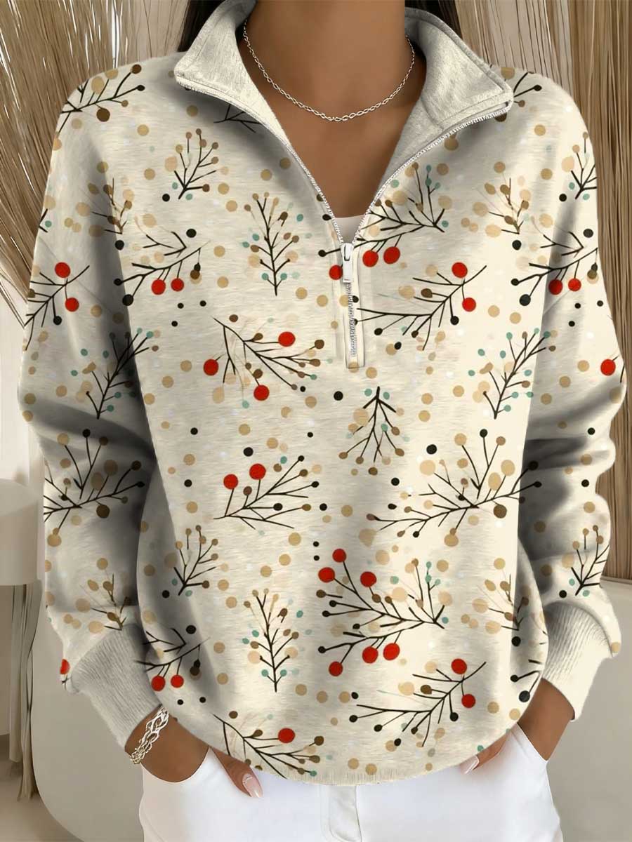 Women's Christmas Pattern Art Print Casual Long Sleeve Zip Sweatshirt