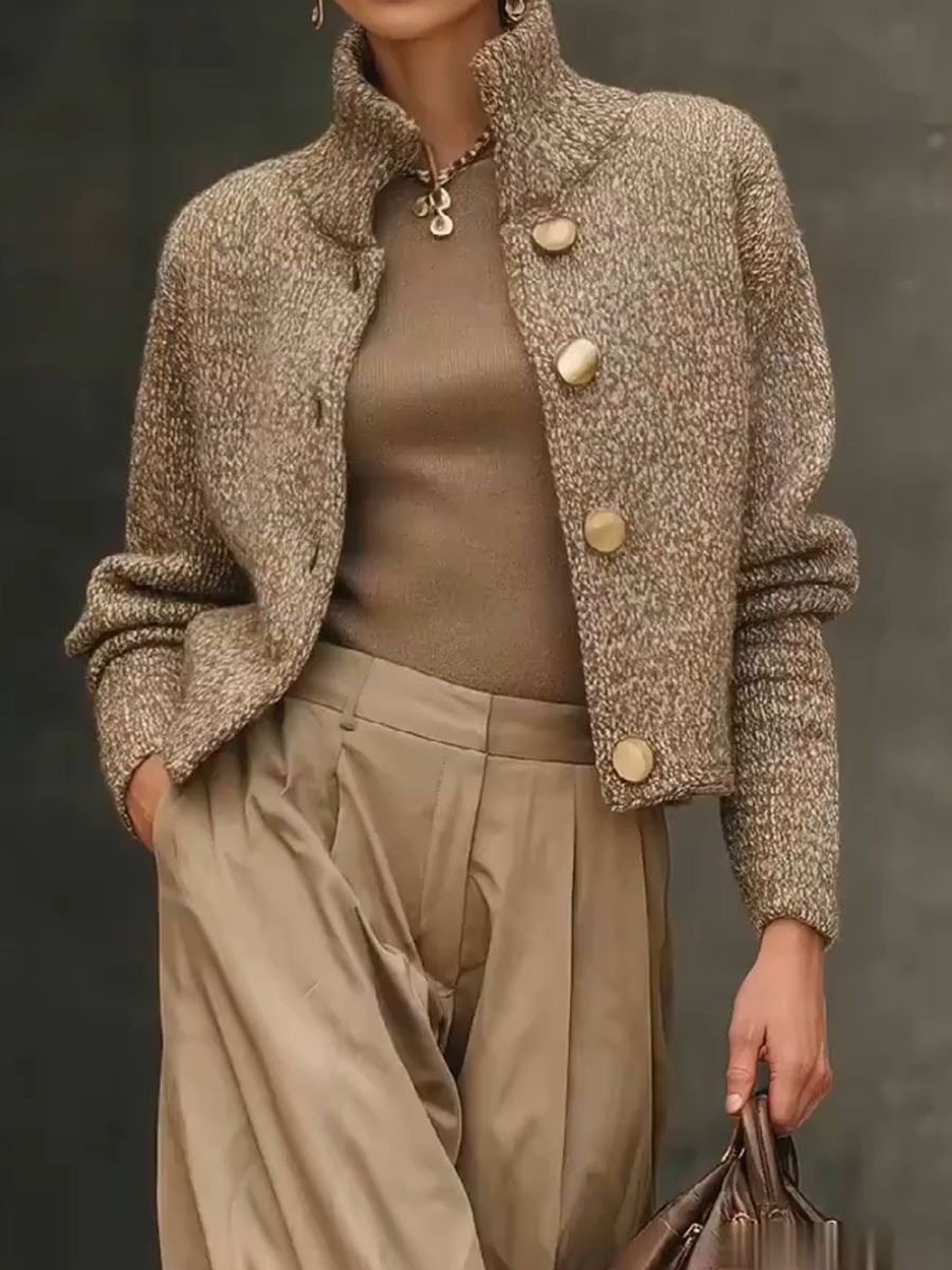 Women's Solid Color Turtleneck Long Sleeve Casual Loose Cardigan Sweat