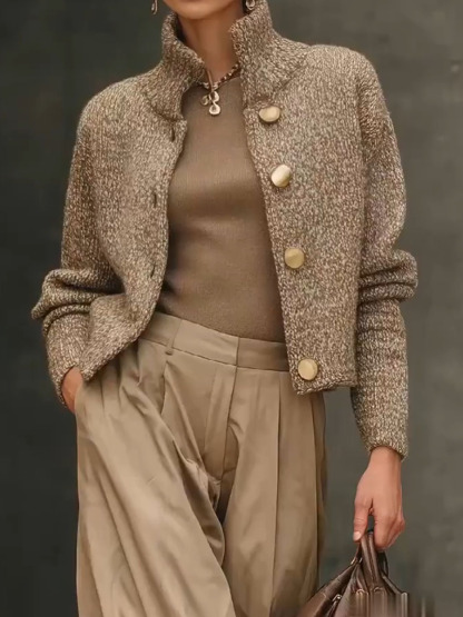 Women's Solid Color Turtleneck Long Sleeve Casual Loose Cardigan Sweater