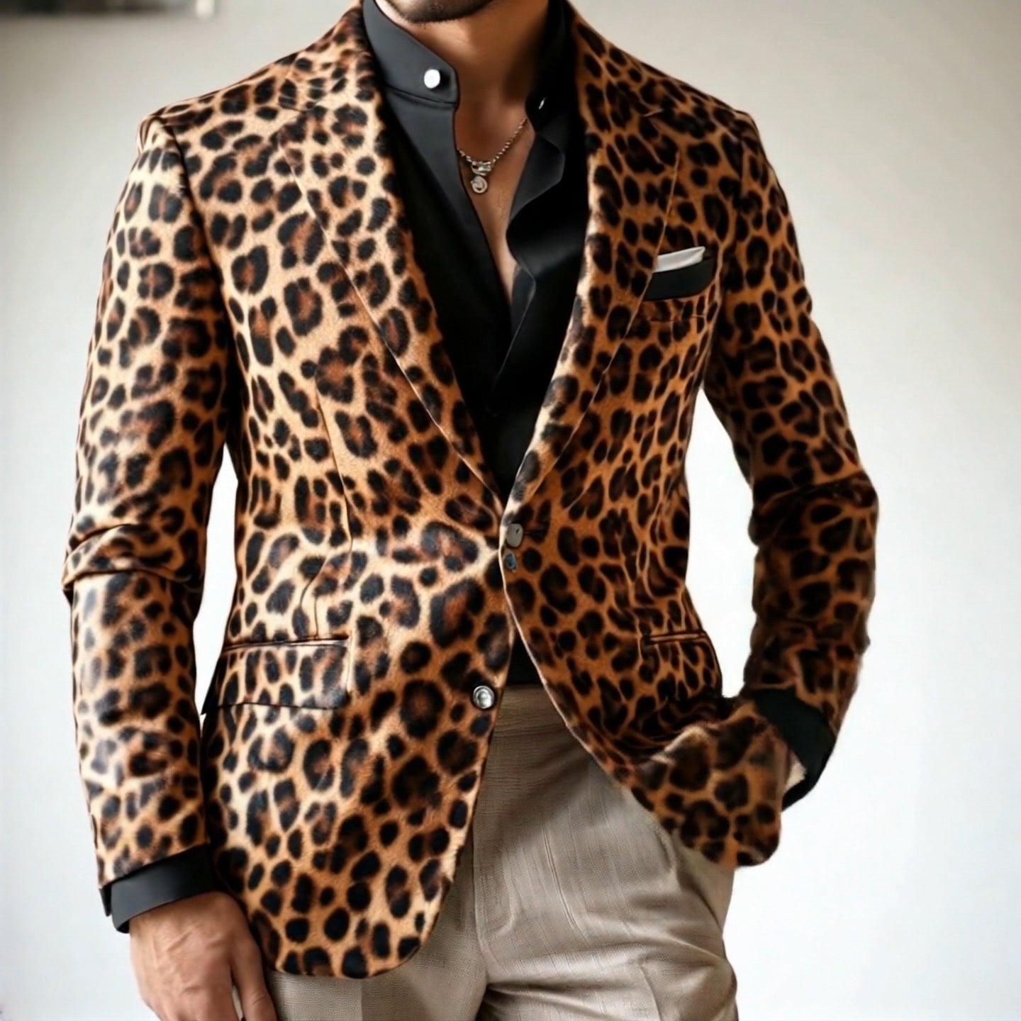 Men's Vintage Casual Leopard Print Single Breasted Blazer