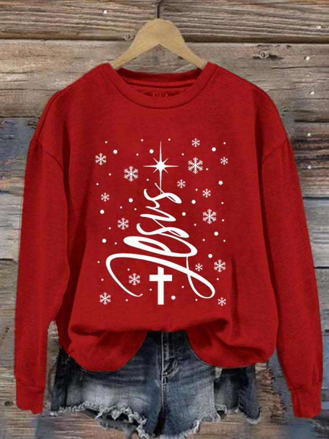 Women's Jesus Christmas Tree Printed Sweatshirt