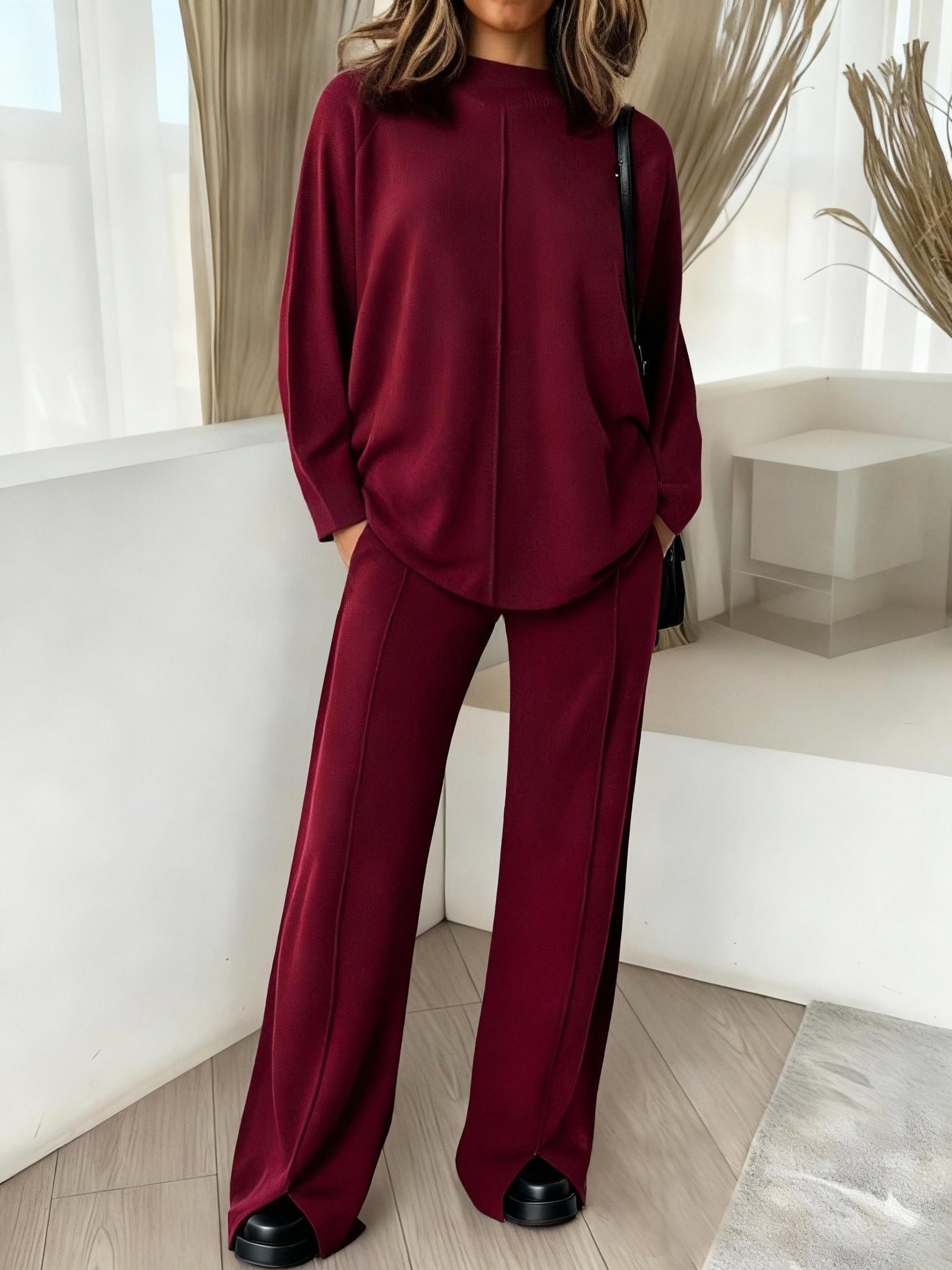 Women's fashionable casual solid color two piece set