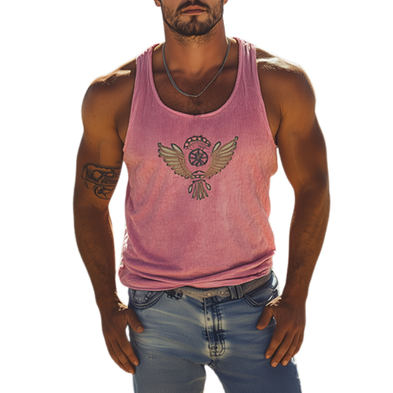 Men's Classic Casual American Retro Embroidered Knit Striped Tank Top 72799567K