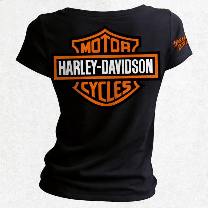  Motorcycles Printed Women's V-neck Pleated Waist Fitted T-shirt