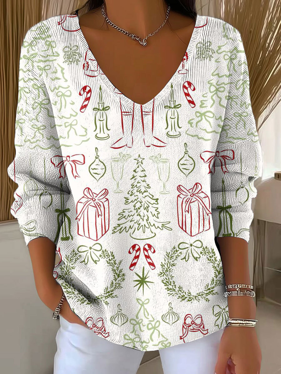 Women's Christmas Tree Pattern Print Casual Pullover Sweater