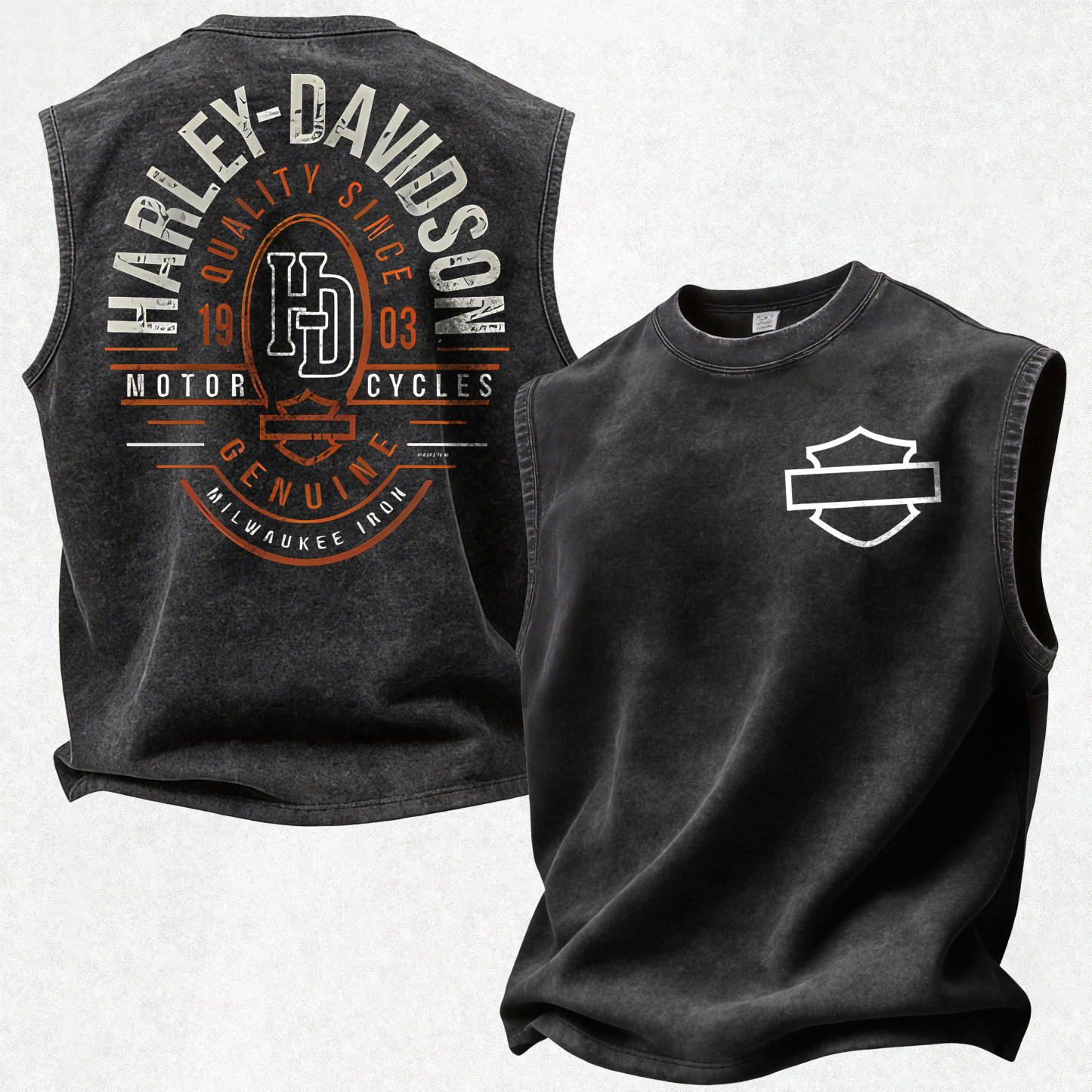 Harley-Davidson Motorcycles Printed Men's Washed Vest