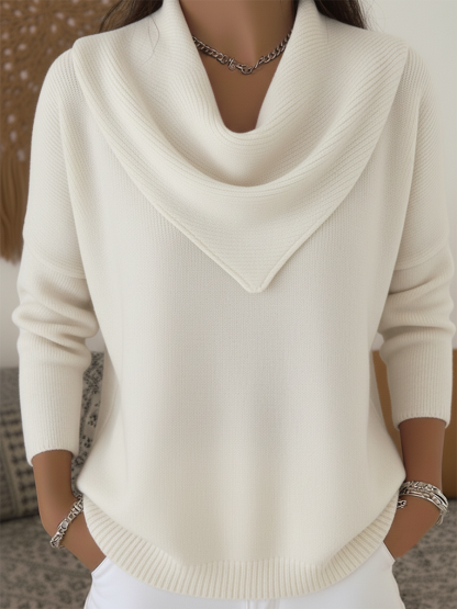 Elegant Retro Soft Triangle Neck Solid Color Sweater Top