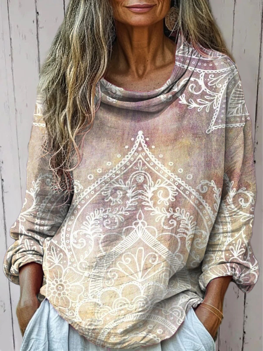 Women's Vintage Floral Art Print Casual Long Sleeve Comfortable Cotton