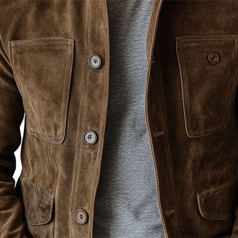 Men's Vintage Suede Buttons Multi-Pocket Lapel Jacket 