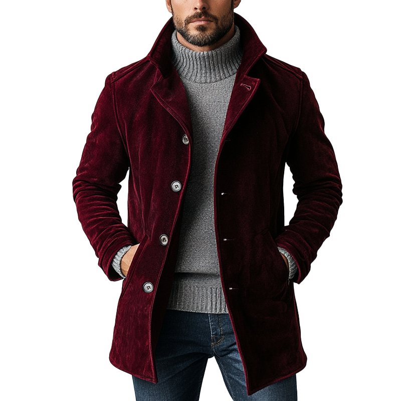 Men's Vintage Suede Single Breasted Mid-Length Coat 
